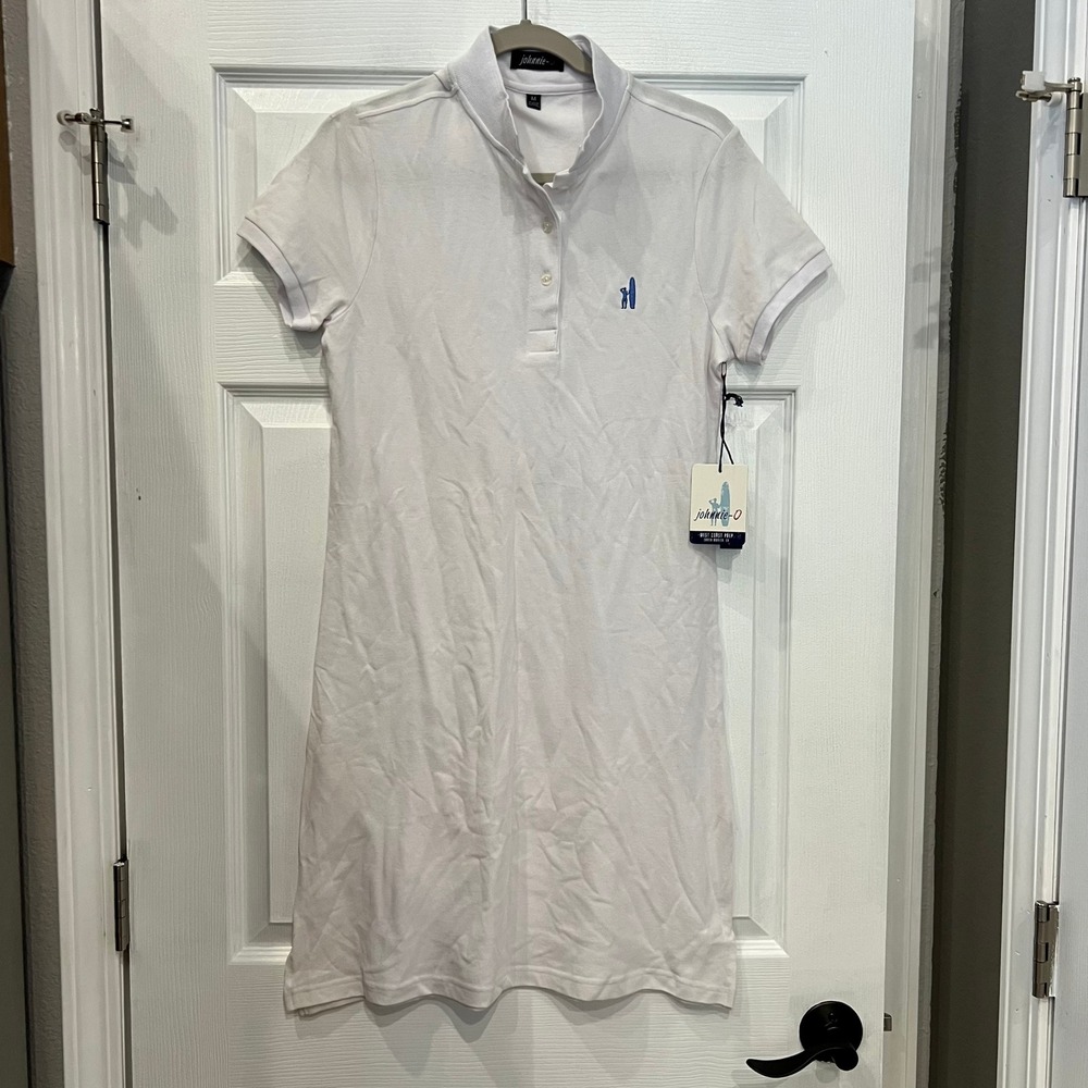 johnnie-O Polo Dress Cotton Spandex White M Preppy Coastal Old Money Minimalist